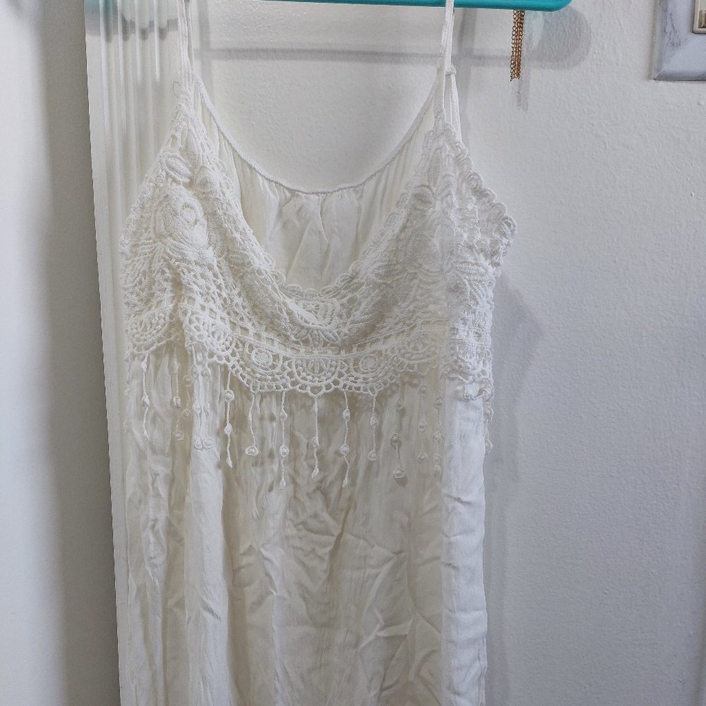 Simple White One Piece Tank Dress Front Lace Details Easy Summer Beach Fits